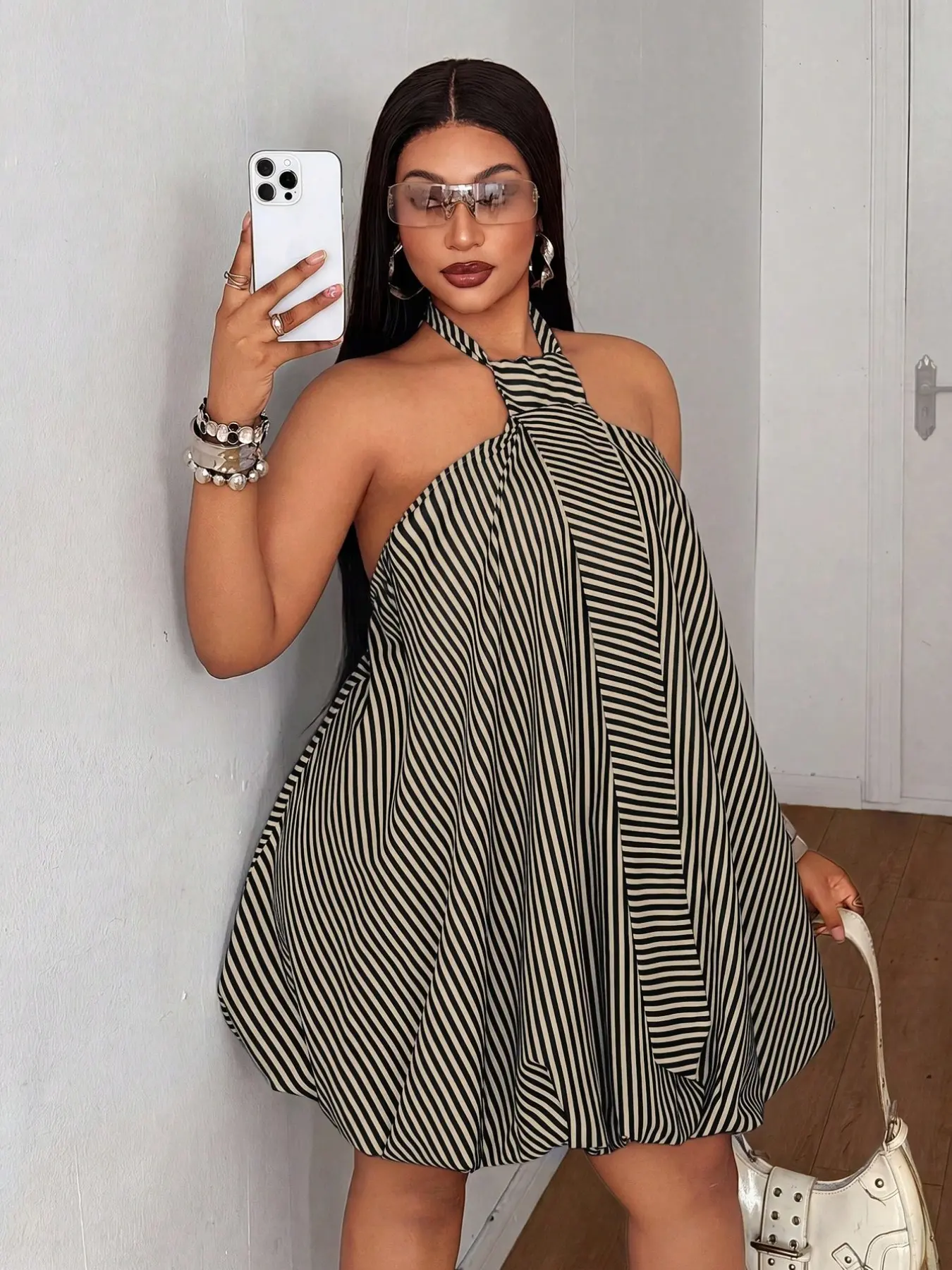 Plus Size Striped Halter Dress – Loose Short Summer Beach Sundress