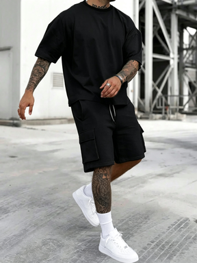Men's Solid Color Tee & Drawstring Shorts 2-Piece Loungewear Set