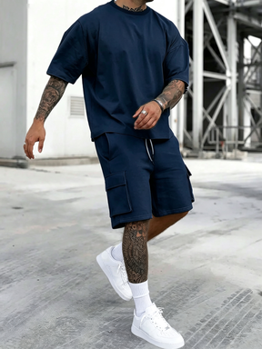 Men's Solid Color Tee & Drawstring Shorts 2-Piece Loungewear Set