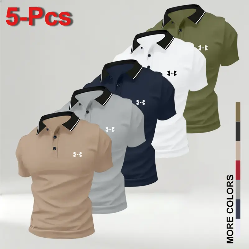 Men's 5-Pack Polo Shirts – Breathable Comfortable Casual Tops in Multiple Colors