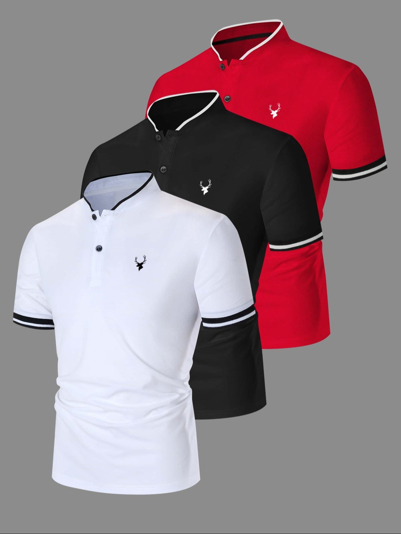 5-Pack Men's Contrast Trim Polo Shirts – 100% Cotton Short Sleeve Half Zip Golf Casual Tops