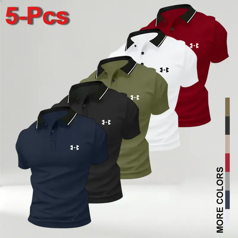 Men's 5-Pack Polo Shirts – Breathable Comfortable Casual Tops in Multiple Colors