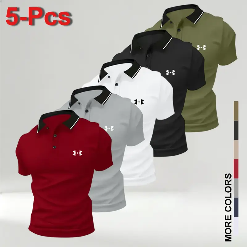 Men's 5-Pack Polo Shirts – Breathable Comfortable Casual Tops in Multiple Colors