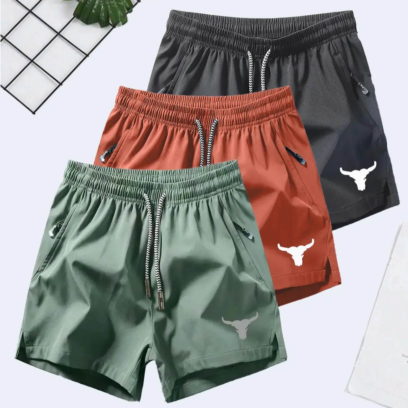 6-Pack Men's 4-Inch Above-the-Knee Cow Head Print Running Shorts – Lightweight Quick-Dry Breathable Gym Training Bottoms