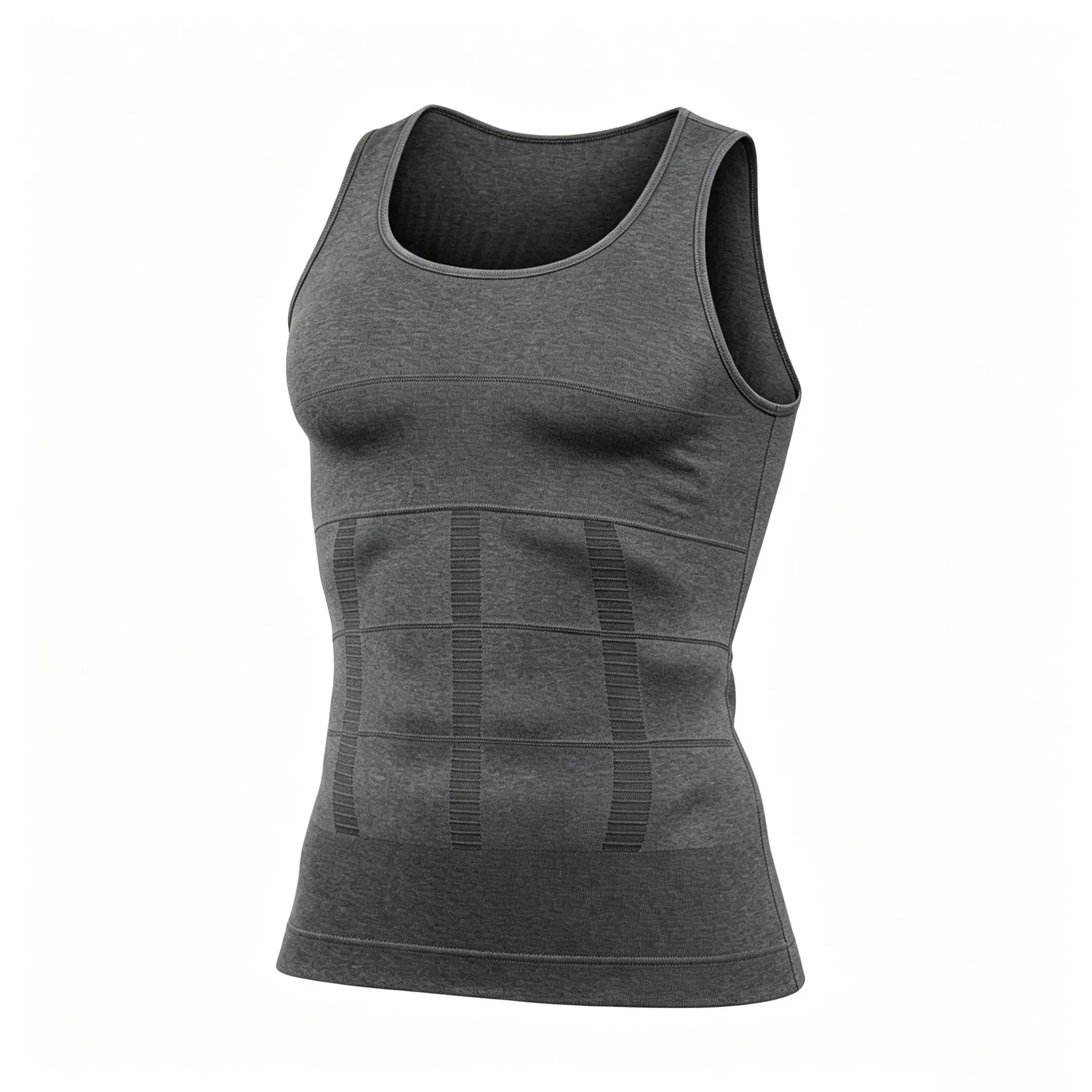 Men's Round Neck Compression Tank Top – Slimming Body Shaper Vest, Seamless Abdominal Corset Shirt for Gym Workout & Fitness，International shipping available