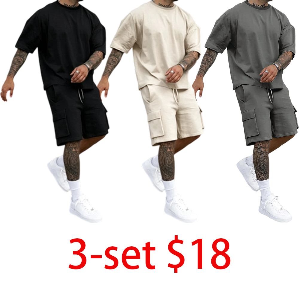 Men's Solid Color Tee & Drawstring Shorts 2-Piece Loungewear Set