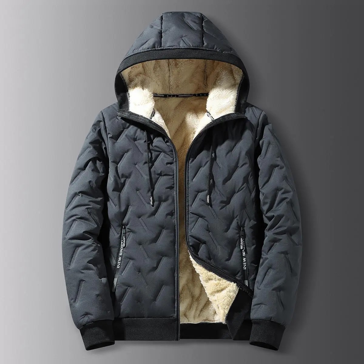 Men's Fleece-Lined Hooded Winter Jacket – Windproof Korean Casual Baggy Coat