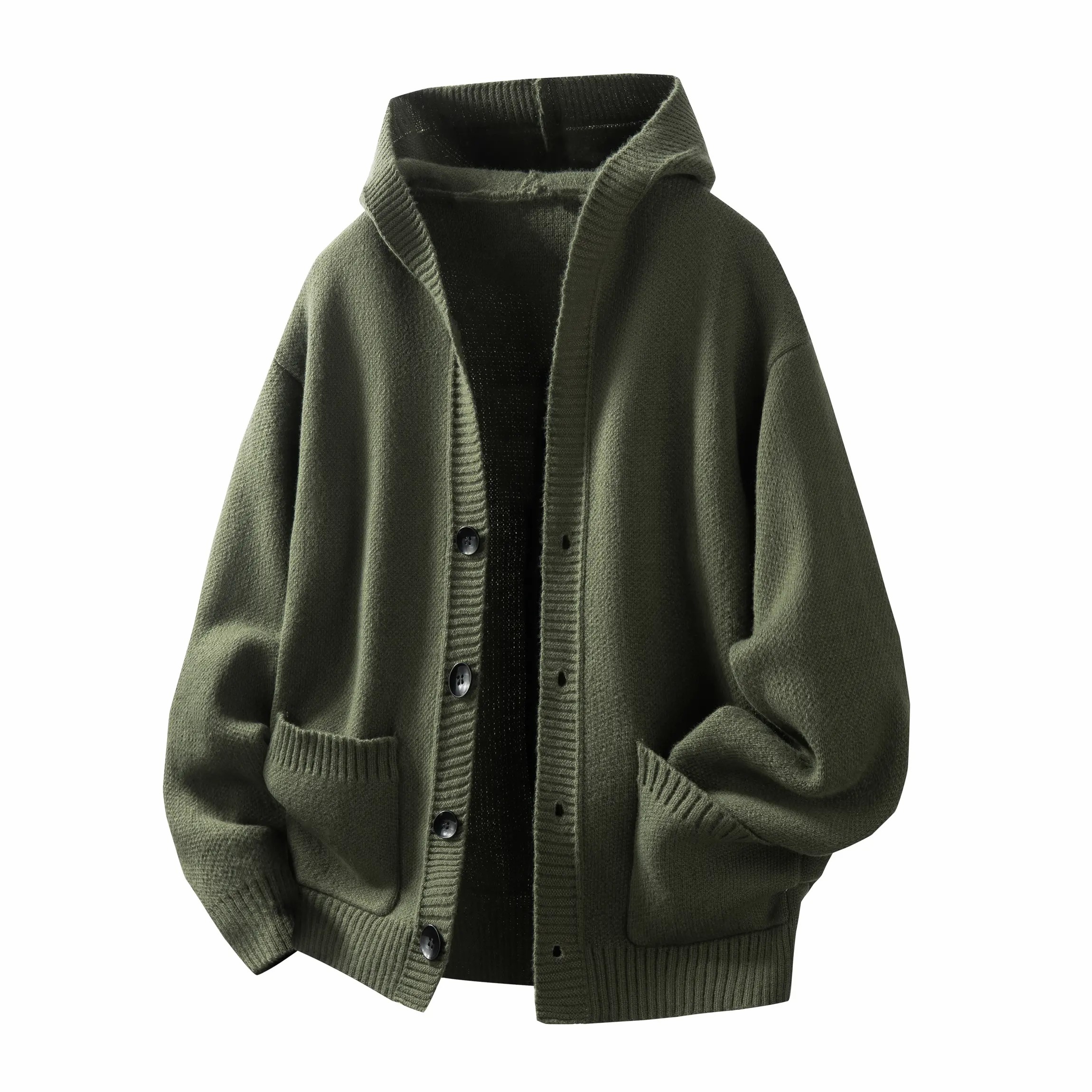 Men's Buttoned Hood Snap Sweatshirt – Heavyweight Long Sleeve Pullover with Minimalist Street Style