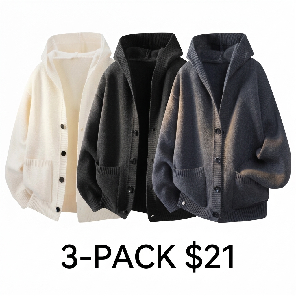 Men's Buttoned Hood Snap Sweatshirt – Heavyweight Long Sleeve Pullover with Minimalist Street Style