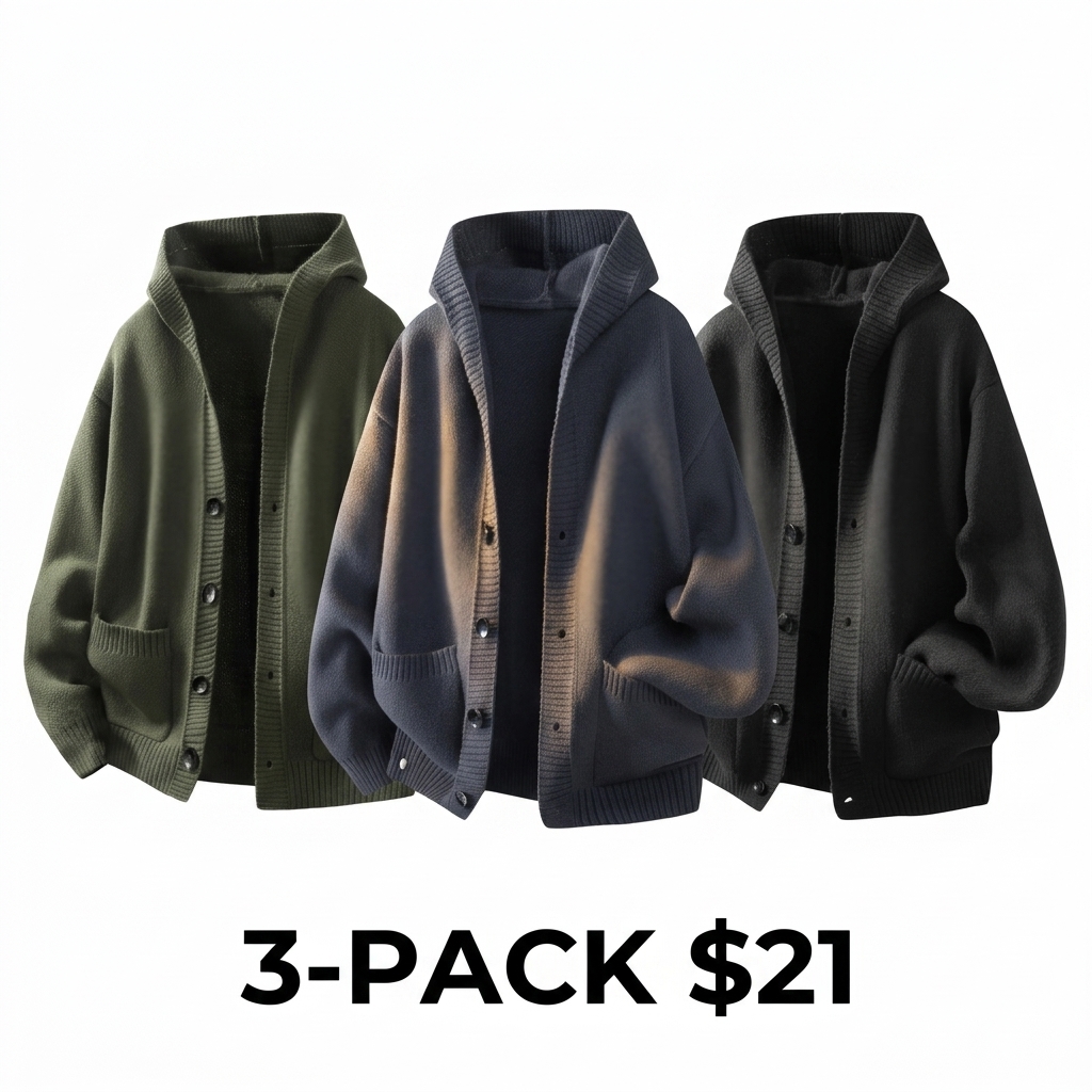 Men's Buttoned Hood Snap Sweatshirt – Heavyweight Long Sleeve Pullover with Minimalist Street Style