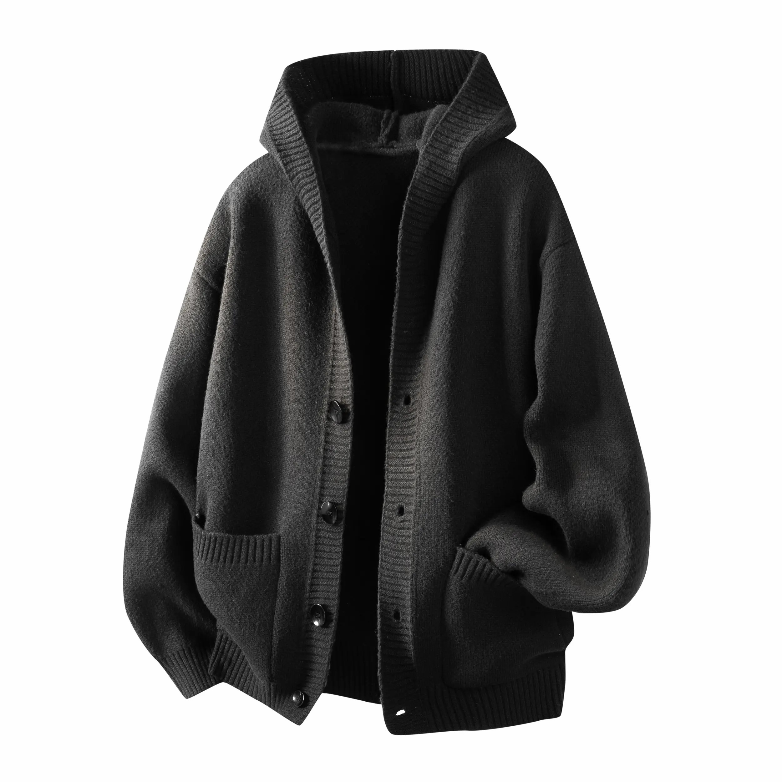 Men's Buttoned Hood Snap Sweatshirt – Heavyweight Long Sleeve Pullover with Minimalist Street Style