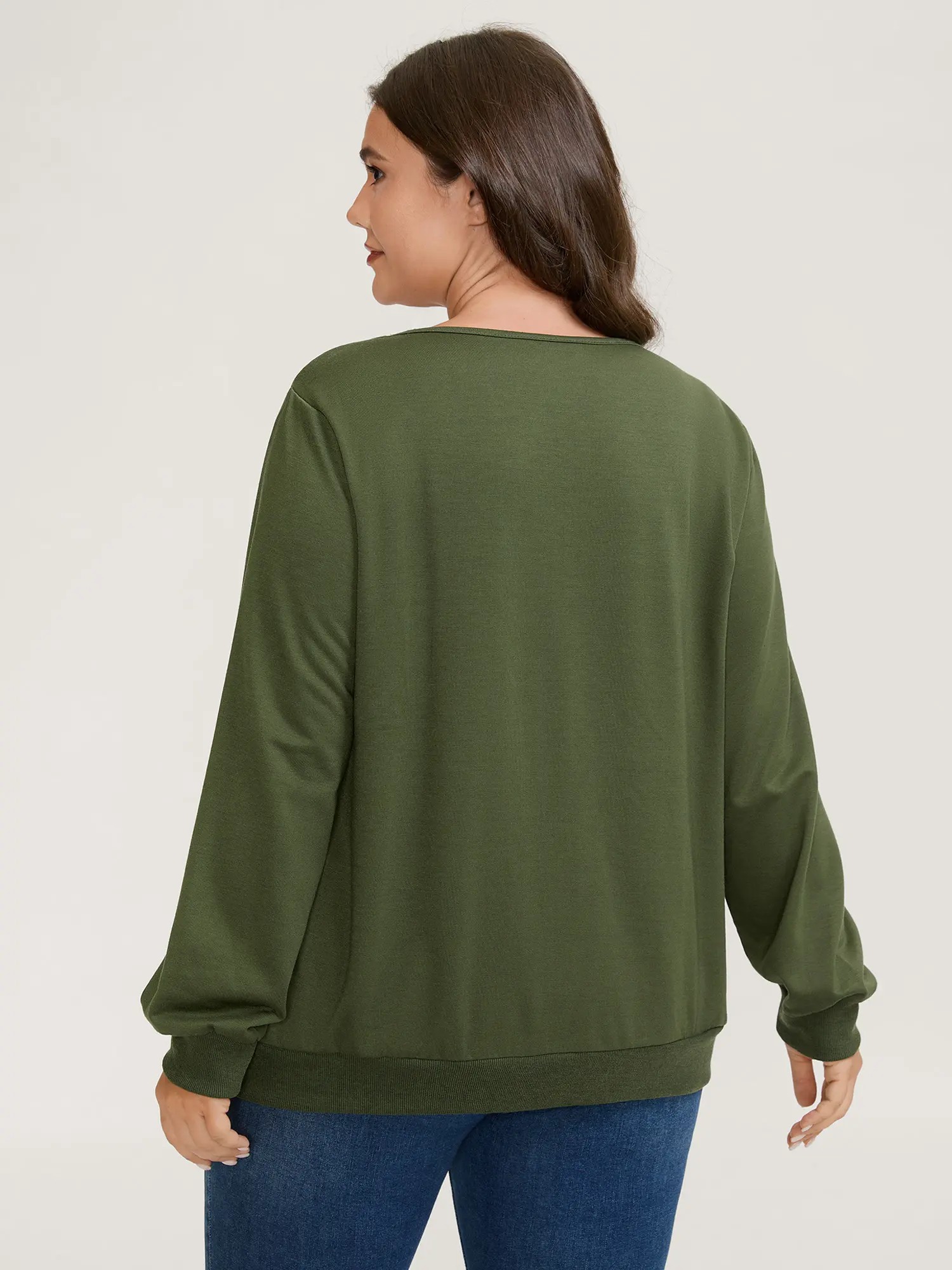 Women's Plus Size Plaid Spliced Wrap Sweatshirt – Square Neck Long Sleeve Pullover Top