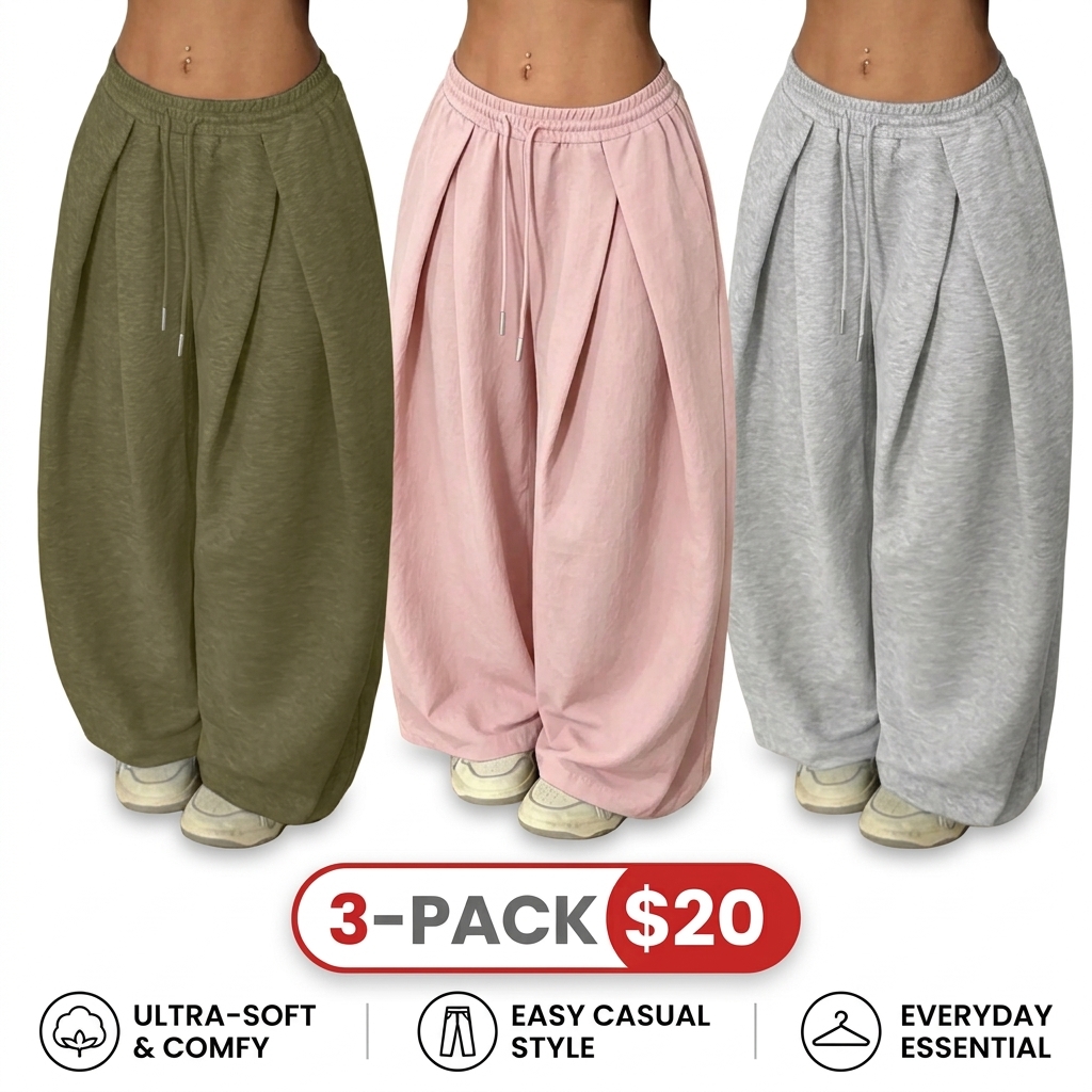 Women's High Waist Wide Leg Jogger Pants – Elastic Drawstring Waist with Cuffed Ankles, Baggy Streetwear Sweatpants