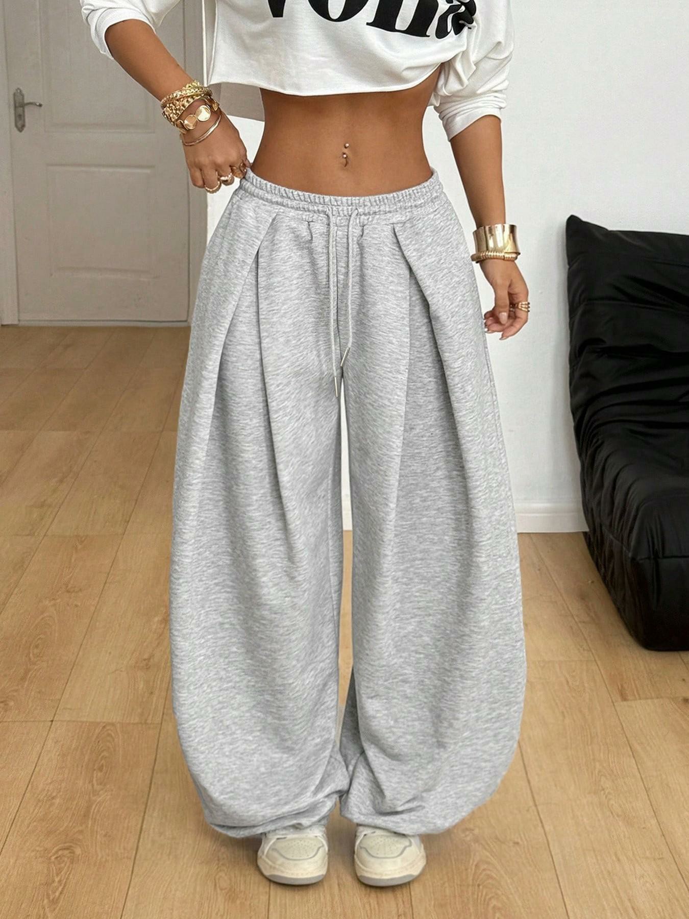 Women's High Waist Wide Leg Jogger Pants – Elastic Drawstring Waist with Cuffed Ankles, Baggy Streetwear Sweatpants
