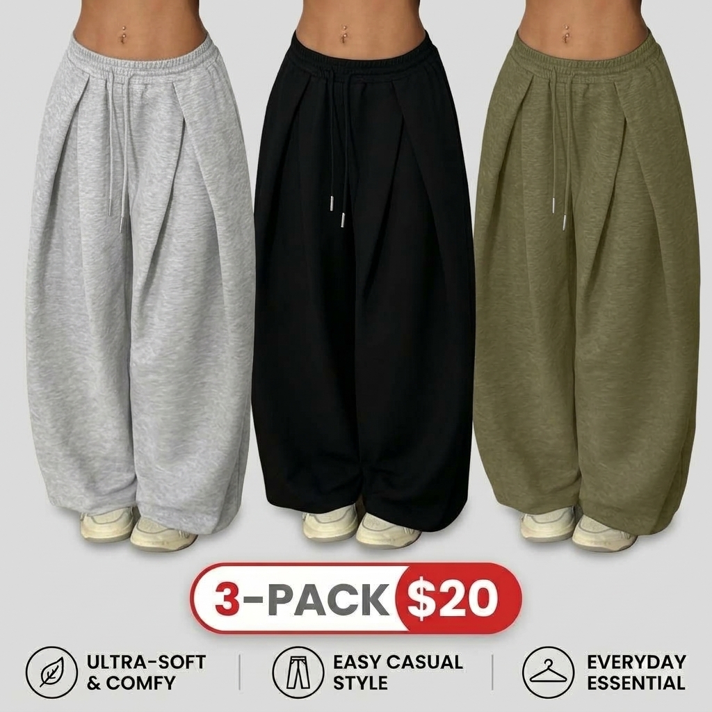 Women's High Waist Wide Leg Jogger Pants – Elastic Drawstring Waist with Cuffed Ankles, Baggy Streetwear Sweatpants