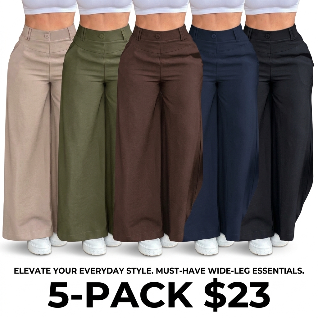 Women's High Waist Wide Leg Flowy Pants – Straight Leg Casual Everyday Bottoms