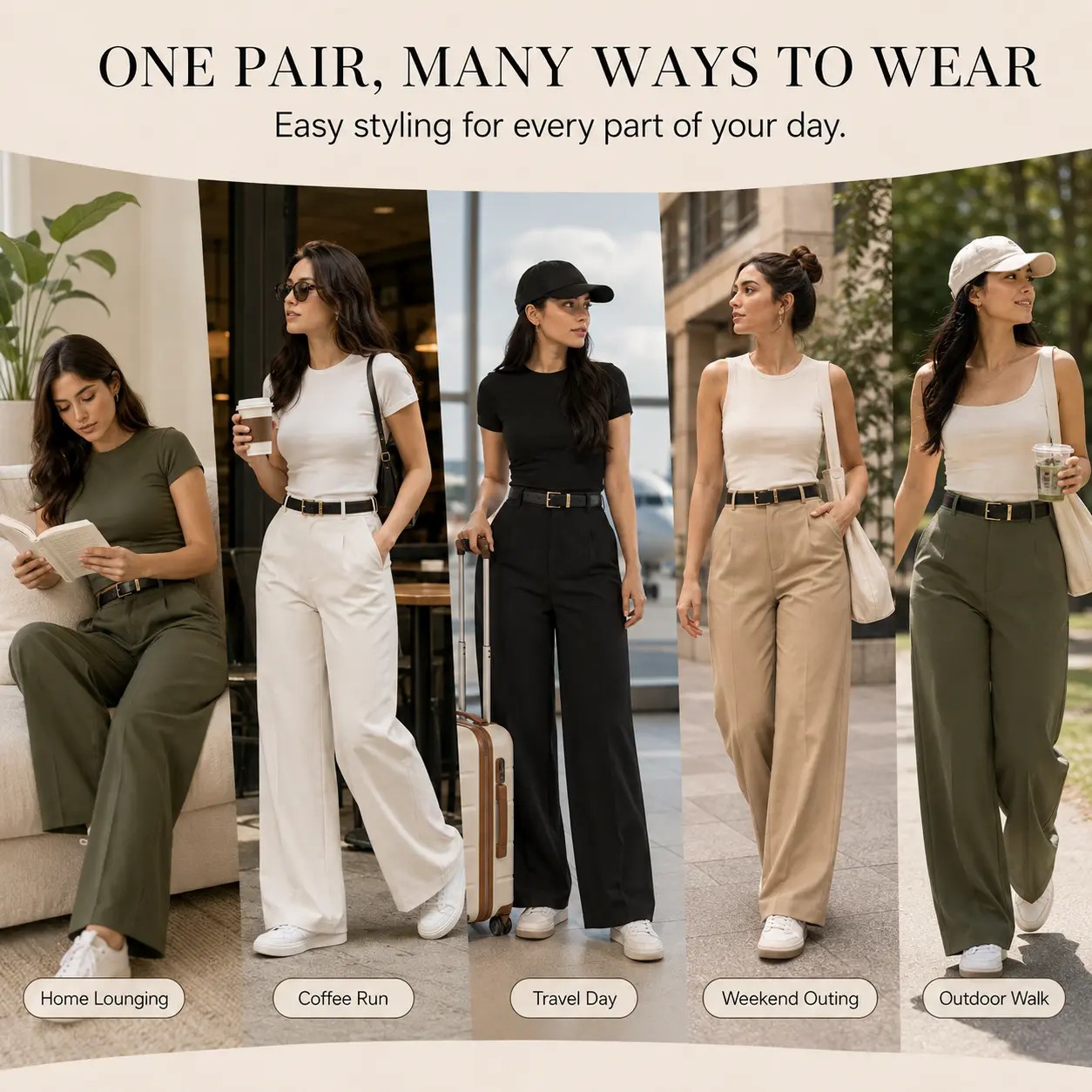 Women's High-Waisted Wide Leg Trousers – Business Casual Drape Pants with Pockets & Belt Loops