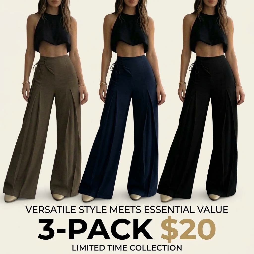 Women's High-Waist Wide-Leg Pants – Elegant Tie-Back Ankle Length Summer Trousers