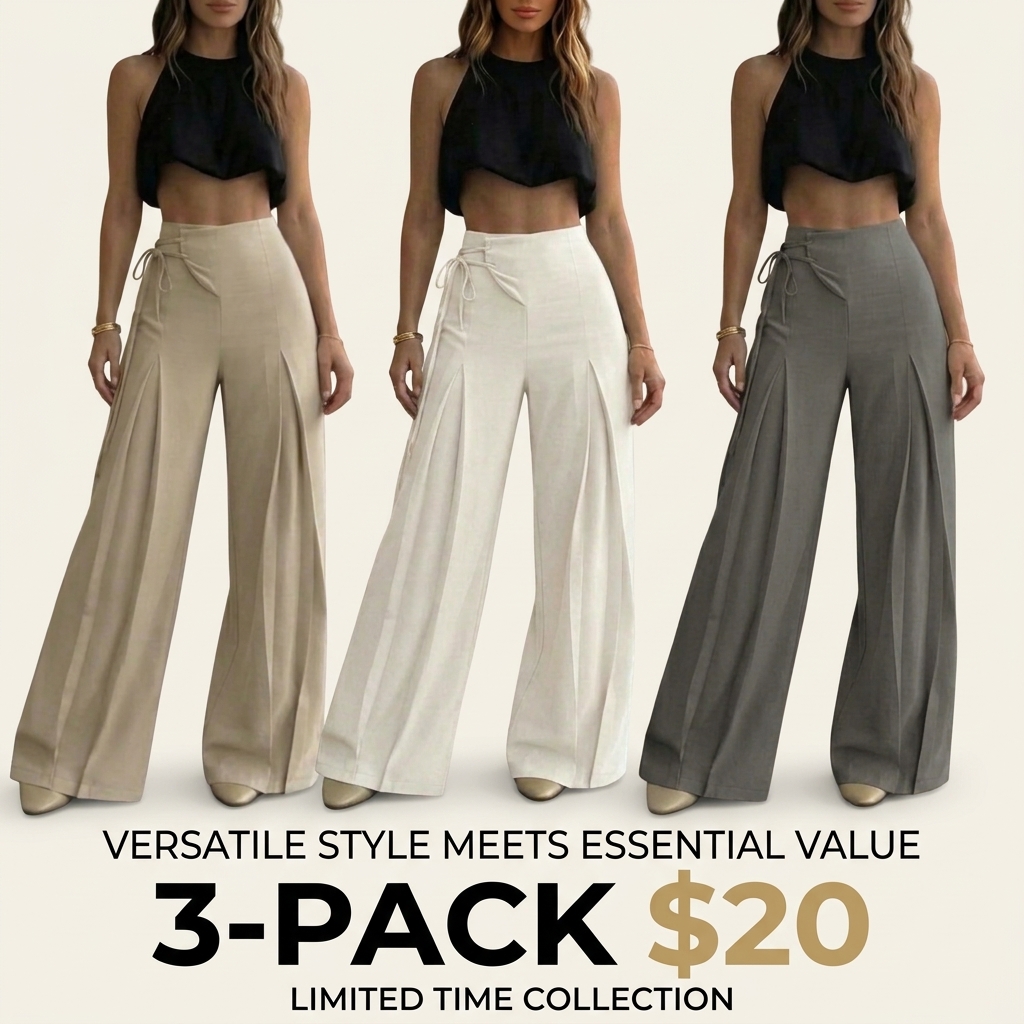 Women's High-Waist Wide-Leg Pants – Elegant Tie-Back Ankle Length Summer Trousers