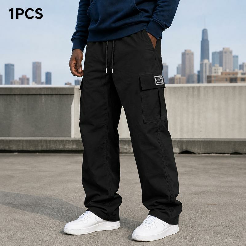 Men's 6-Pack Loose Fit Cargo Pants – Elastic Waist Solid Color Work & Outdoor Trousers