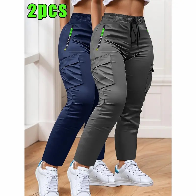 Women's 4-Pack Loose Fit Cargo Joggers – Lightweight Breathable Drawstring Waist Athletic Pants