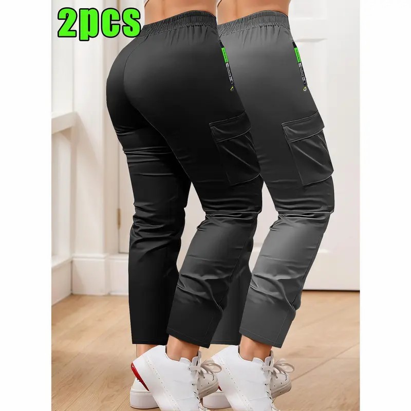 Women's 4-Pack Loose Fit Cargo Joggers – Lightweight Breathable Drawstring Waist Athletic Pants
