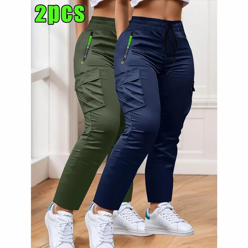 Women's 4-Pack Loose Fit Cargo Joggers – Lightweight Breathable Drawstring Waist Athletic Pants