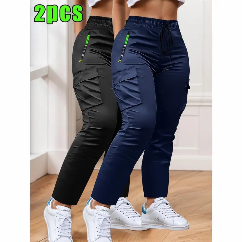 Women's 4-Pack Loose Fit Cargo Joggers – Lightweight Breathable Drawstring Waist Athletic Pants