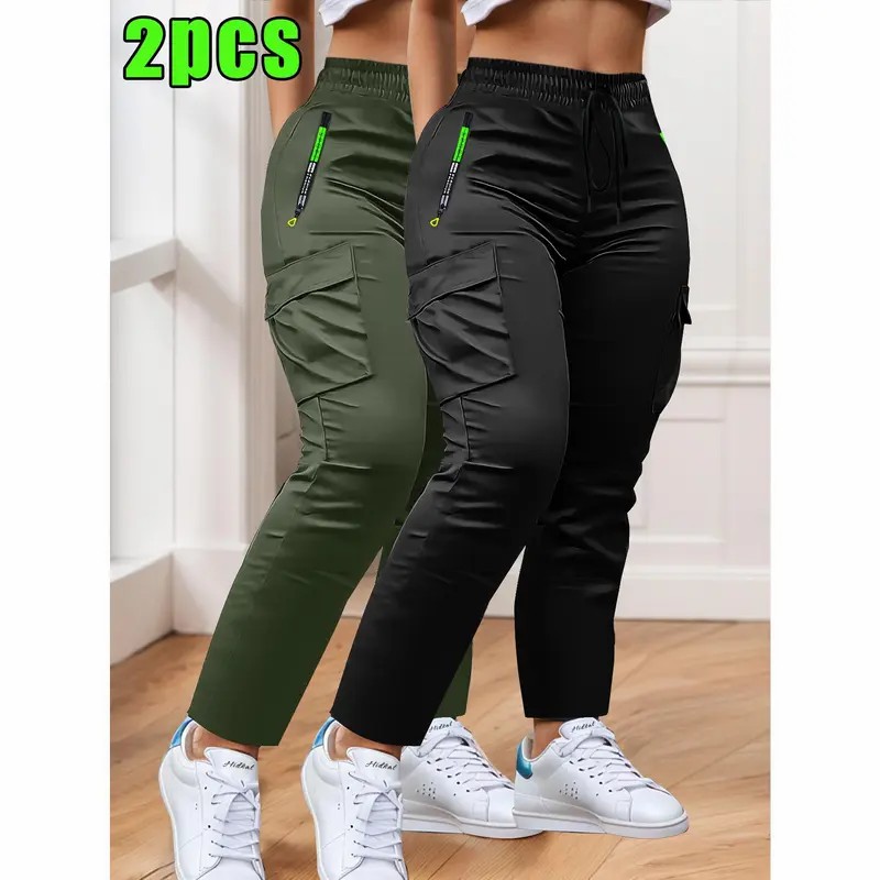Women's 4-Pack Loose Fit Cargo Joggers – Lightweight Breathable Drawstring Waist Athletic Pants