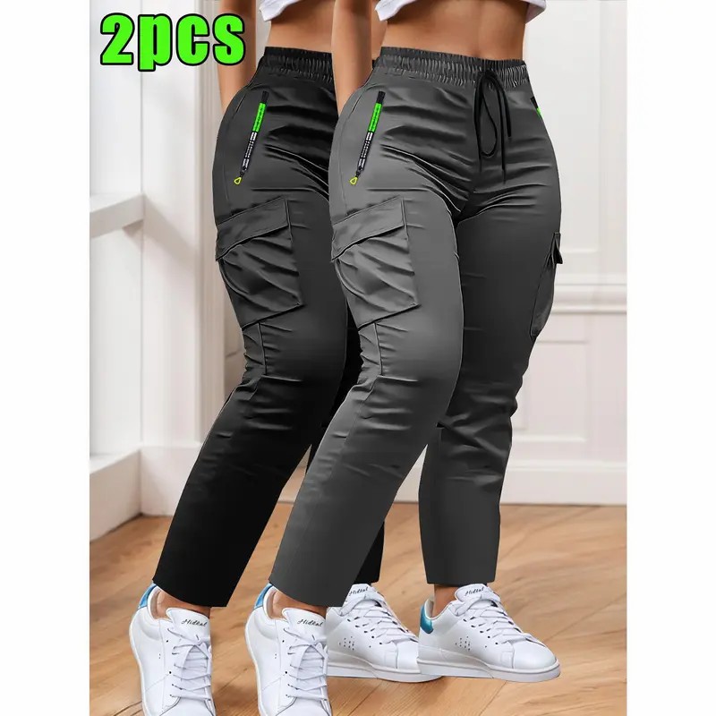 Women's 4-Pack Loose Fit Cargo Joggers – Lightweight Breathable Drawstring Waist Athletic Pants