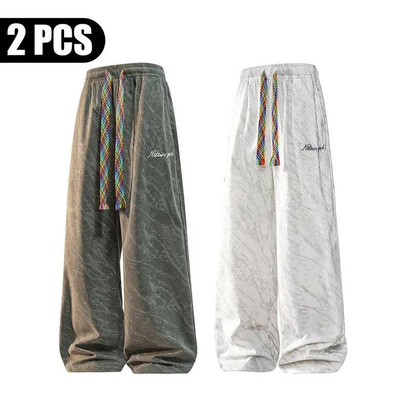 Unisex marble-print wide-leg sweatpants