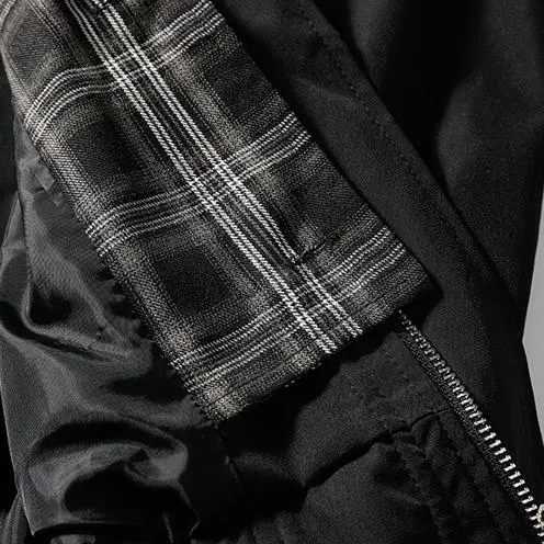 Men's Vintage Plaid Brown Jacket Workwear Lapel Coat Polyester