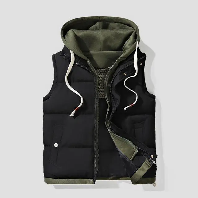 Autumn Winter Couple Hooded Warm Vest Fake Two-Piece Polyester