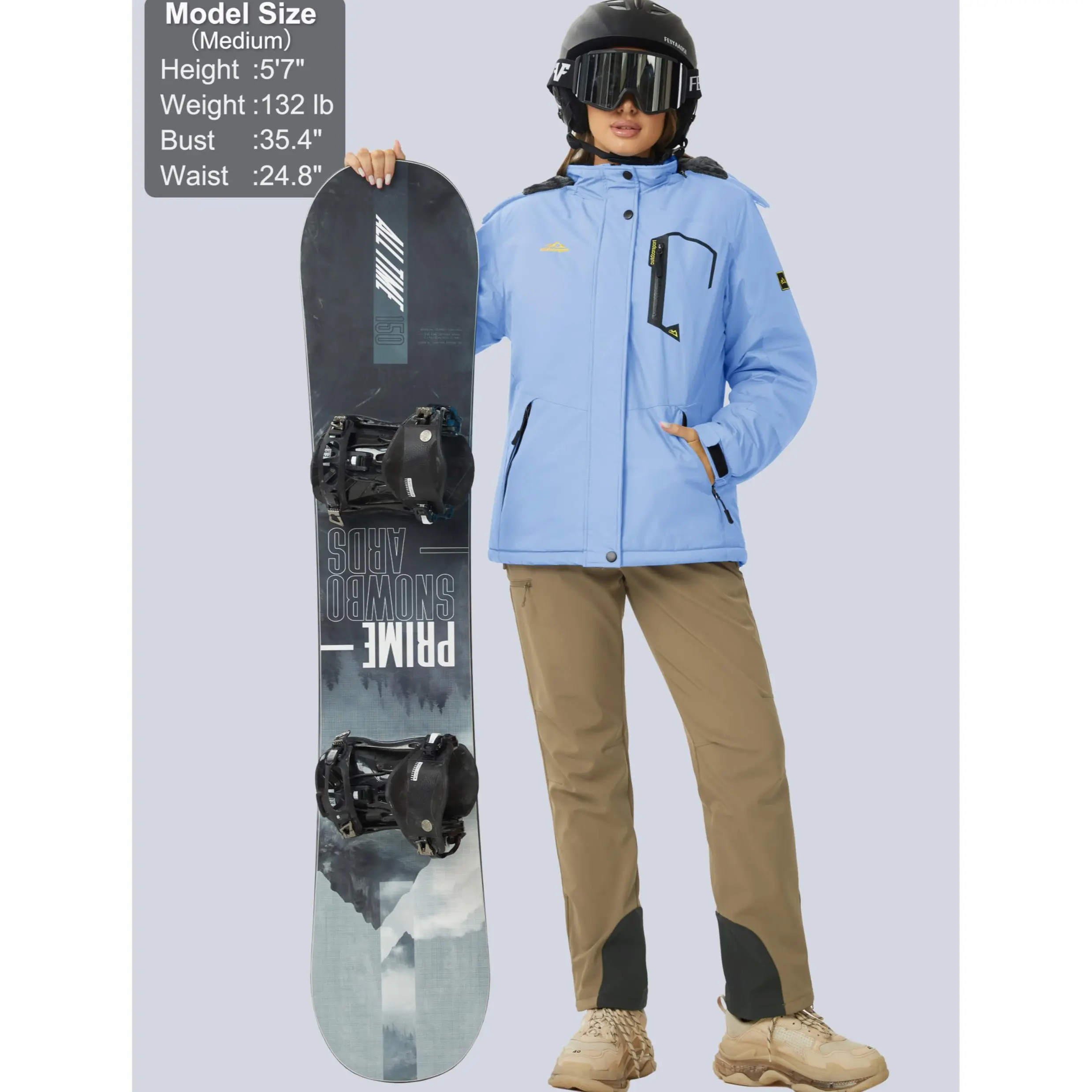 Women's Waterproof Ski Jacket Hooded Fleece-Lined Winter Coat
