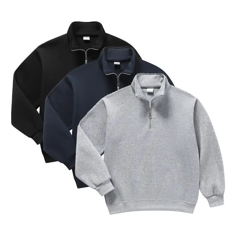 Men's Half-Zip Stand Collar Sweatshirt Polyester Loose-Fit