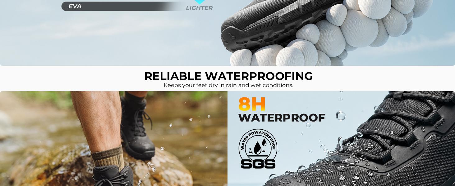 【WATERPROOF】NORTIV 8 Terrascope High-Top Men's Army Ankle Work Protective Waterproof Boots - Black, Oxford Fabric, Nylon, Breathable Mesh Lining, Vegan Leather, EVA, ETPU Rubber Outsole, Wedge, for Outdoor & Construction Use, Walking Shoes, Footwear