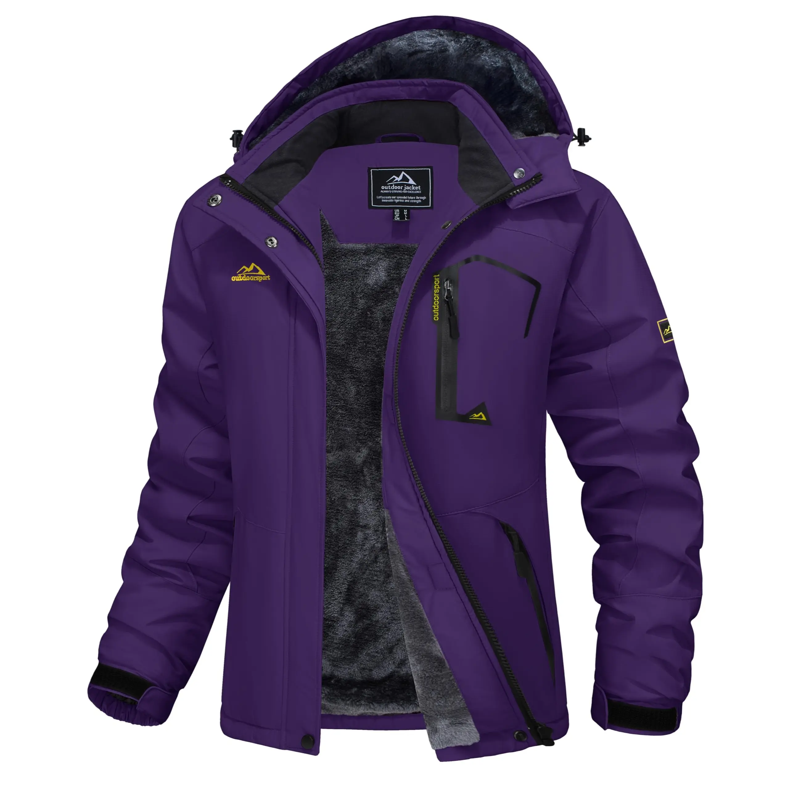 Women's Waterproof Ski Jacket Hooded Fleece-Lined Winter Coat