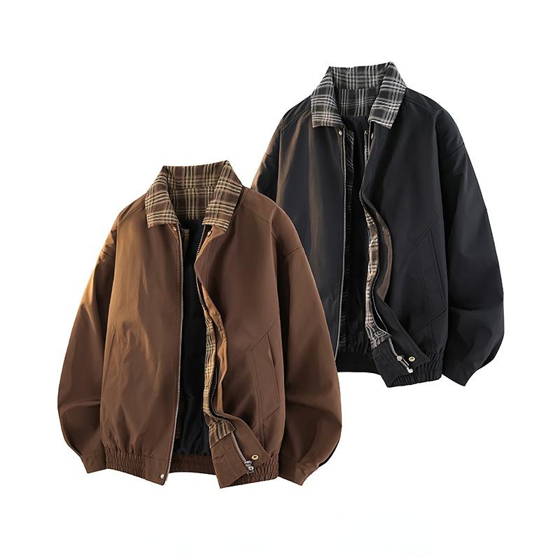 Men's Spring And Autumn Vintage Plaid Fake Two-Piece Brown Jacket, Workwear Lapel Coat, Spliced Flight Baseball Uniform, Suitable For Men's Daily And Outdoor Wear, Men's Lapel Collar Sleeveless Sports Long Sleeve Jacket Casual Wear Coat Classic Men's Spring And Autumn Vintage Plaid Fake Two-Piece Brown Jacket, Workwear Lapel Coat, Spliced Flight Baseball Uniform, Suitable For Men's Daily And Outdoor Wear, Men's Lapel Collar Sleeveless Sports Long Sleeve Jacket Casual Wear Coat Classic