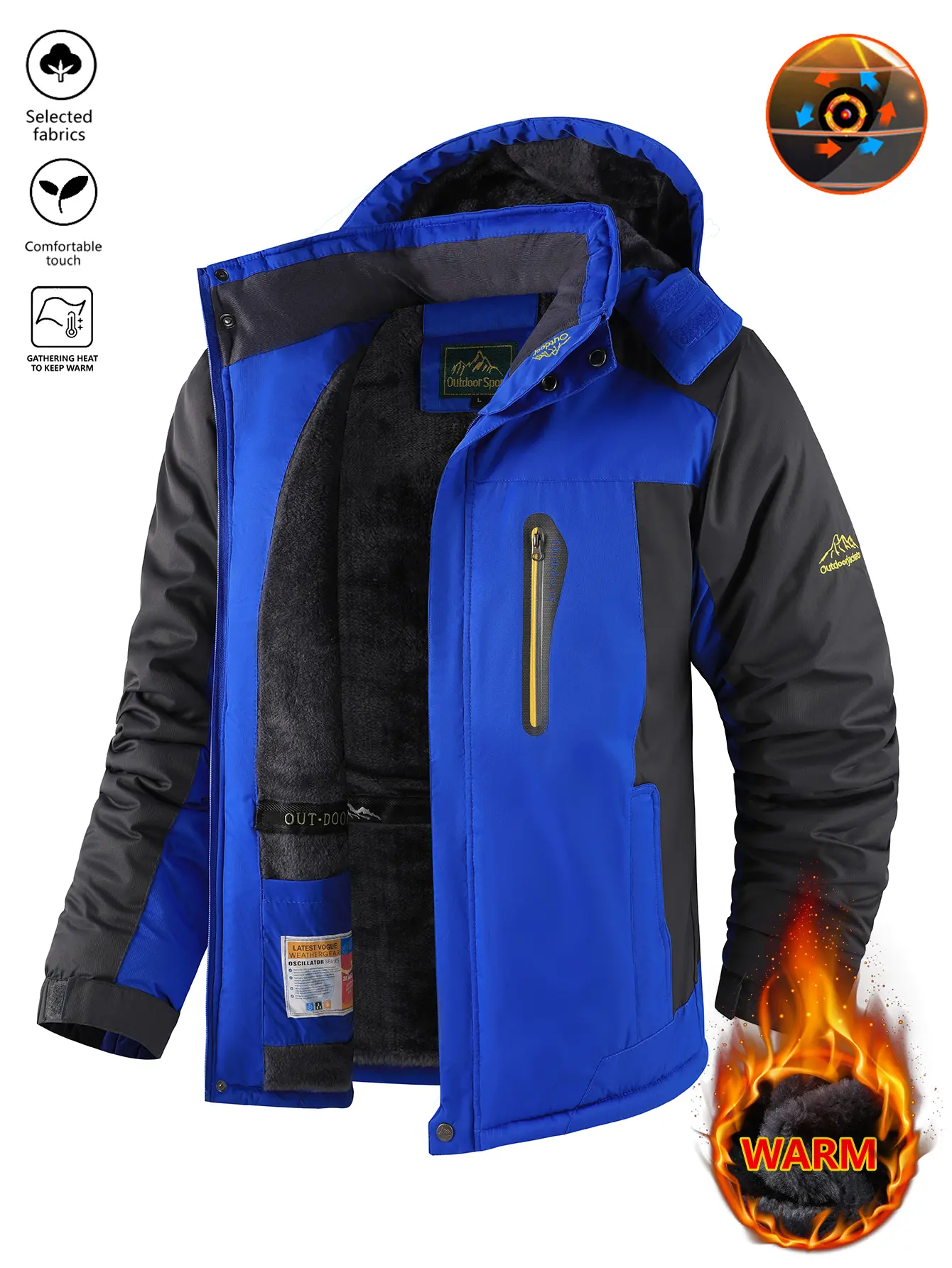 Men's Fitted Winter Snow Jacket - Waterproof, Fleece-Lined Outdoor Outerwear