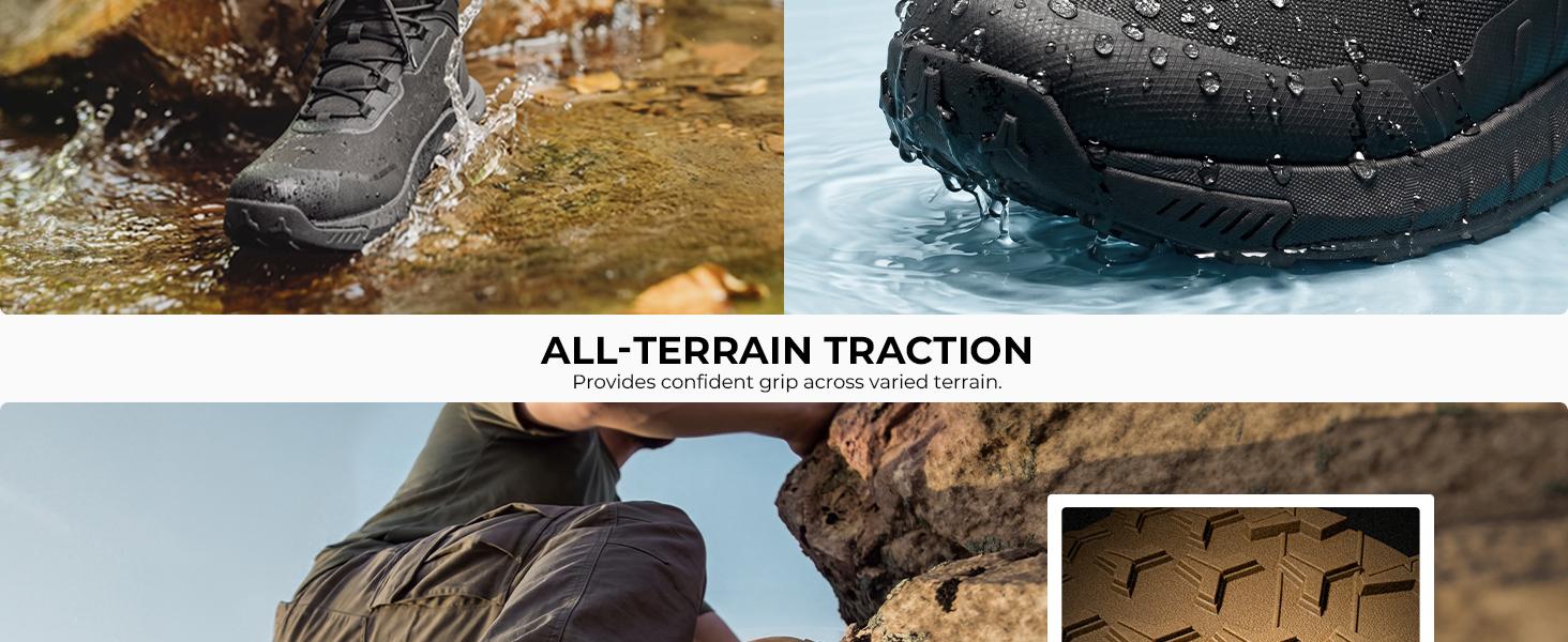 【WATERPROOF】NORTIV 8 Terrascope High-Top Men's Army Ankle Work Protective Waterproof Boots - Black, Oxford Fabric, Nylon, Breathable Mesh Lining, Vegan Leather, EVA, ETPU Rubber Outsole, Wedge, for Outdoor & Construction Use, Walking Shoes, Footwear