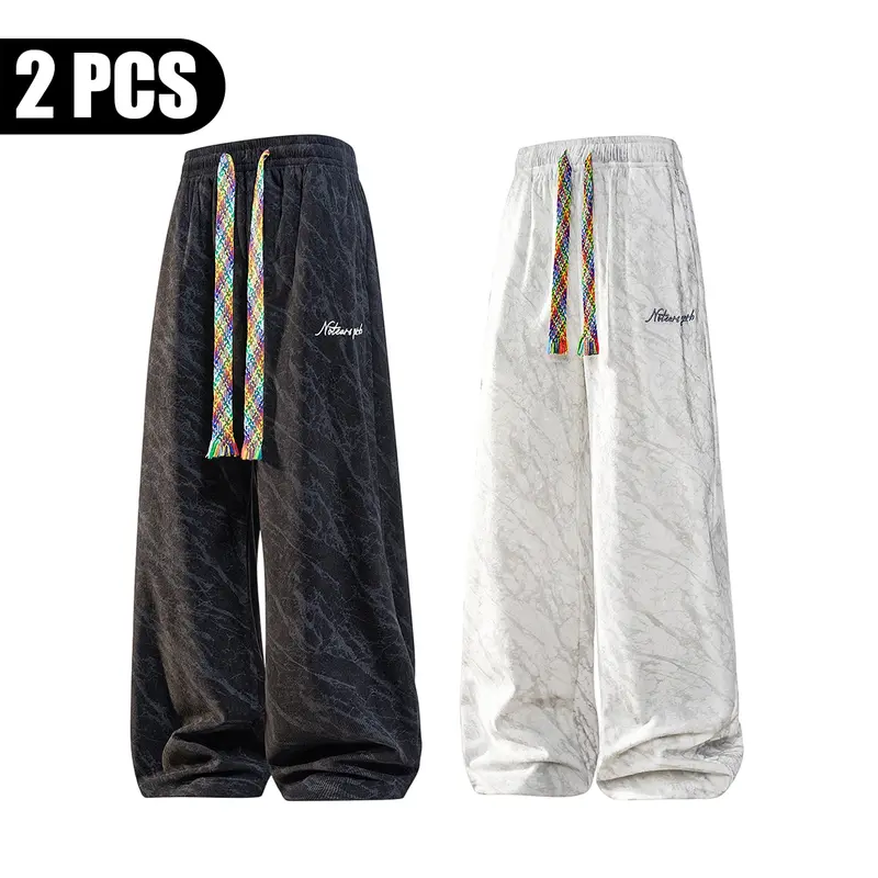 Unisex marble-print wide-leg sweatpants