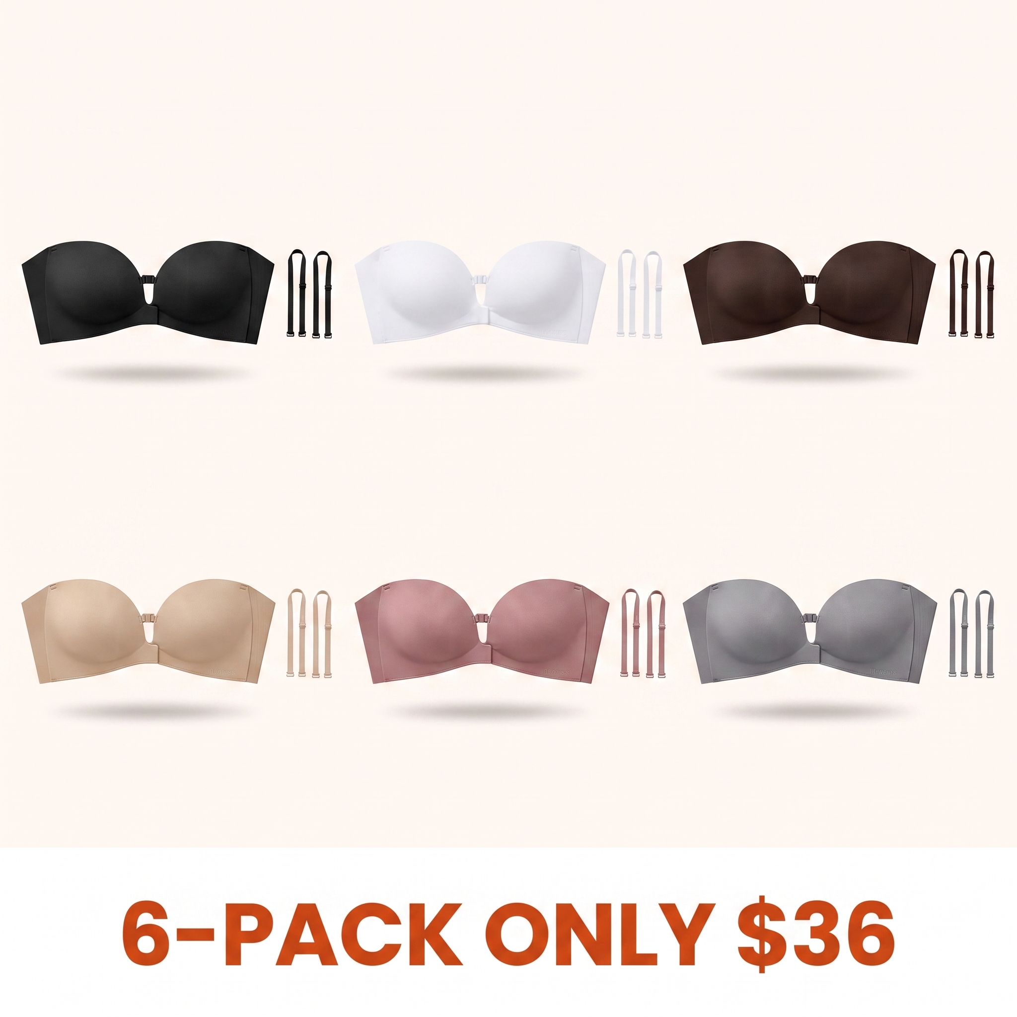 Women's Strapless Front-Closure Push-Up Bra