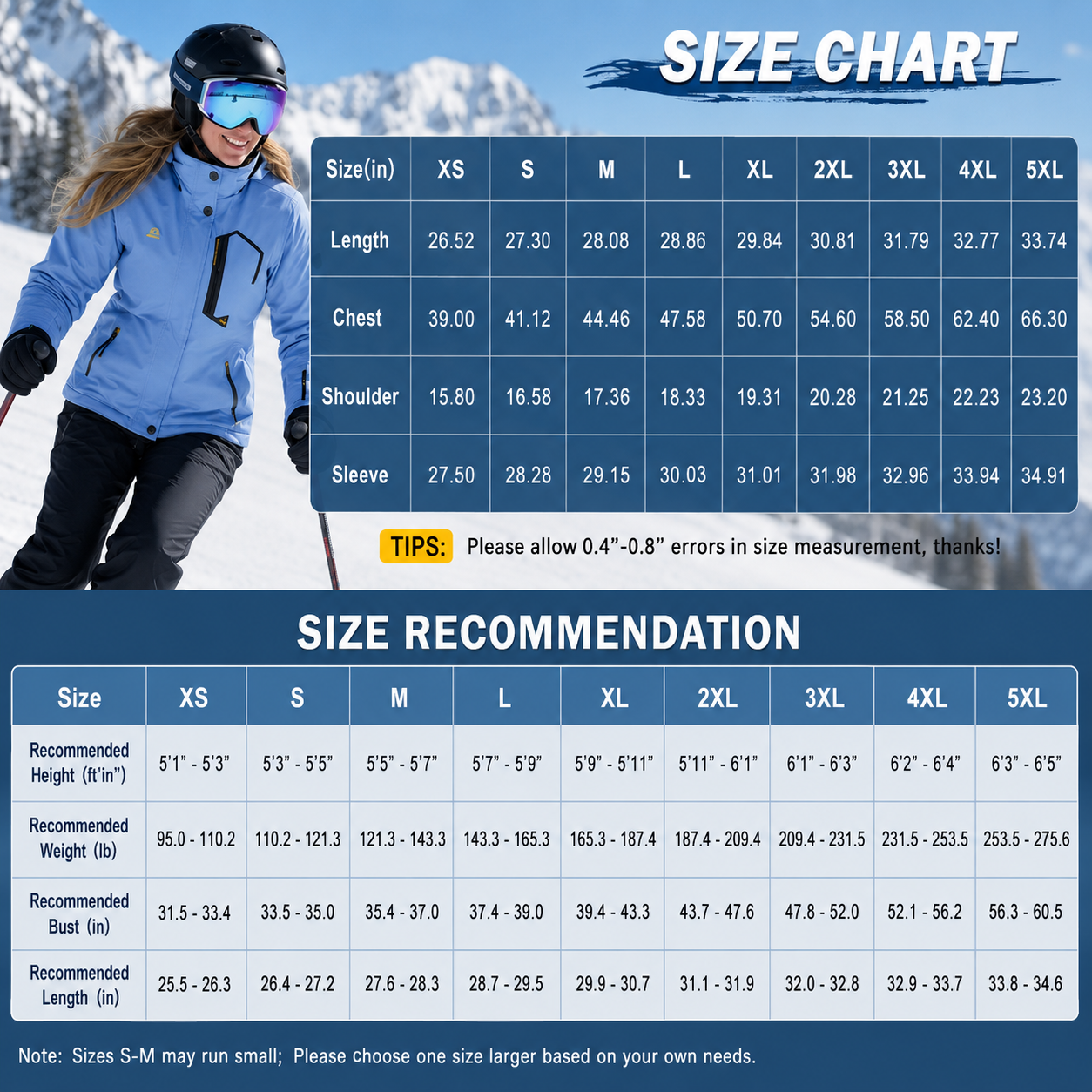 Women's Waterproof Ski Jacket Hooded Fleece-Lined Winter Coat