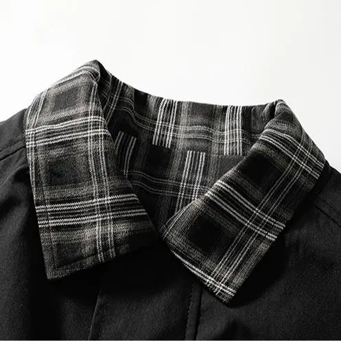 Men's Vintage Plaid Brown Jacket Workwear Lapel Coat Polyester