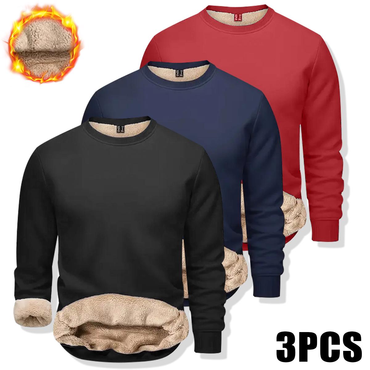 Men's 3-Pack Fitted Crewneck Pullover Sweatshirts, Faux-Fleece Lined, Wind-Resistant Polyester Athletic Fashion Activewear, Casual Halloween Party Autumn Winter Machine-Washable Tops Men's 3-Pack Fitted Crewneck Pullover Sweatshirts, Faux-Fleece Lined, Wind-Resistant Polyester Athletic Fashion Activewear, Casual Halloween Party Autumn Winter Machine-Washable Tops