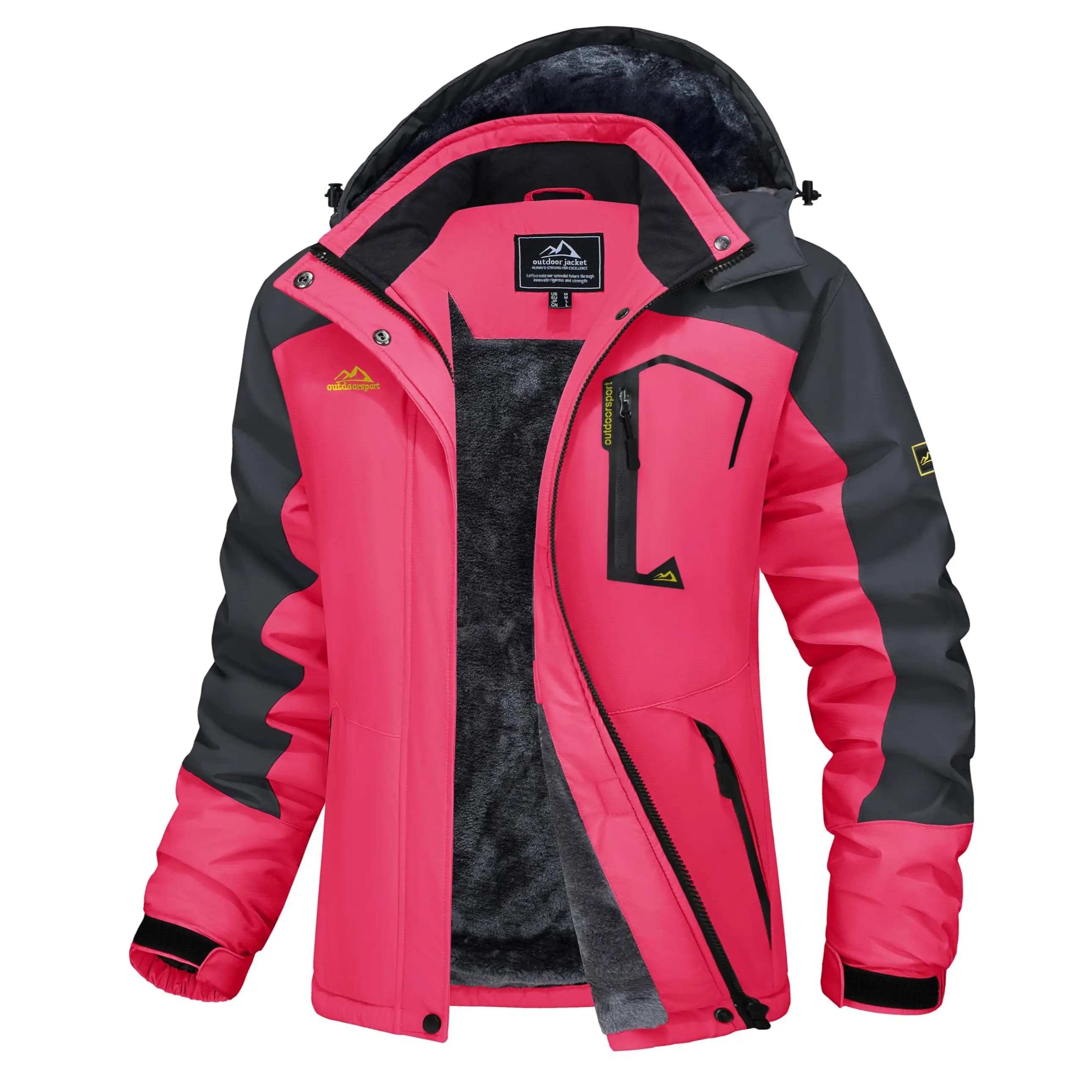 Women's Waterproof Ski Jacket Hooded Fleece-Lined Winter Coat