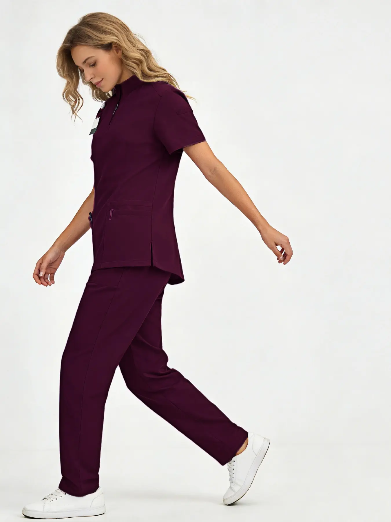 Women’s Scrub Set Featuring Stand Collar Top & Wide-Leg Pants for Healthcare and Casual Wear