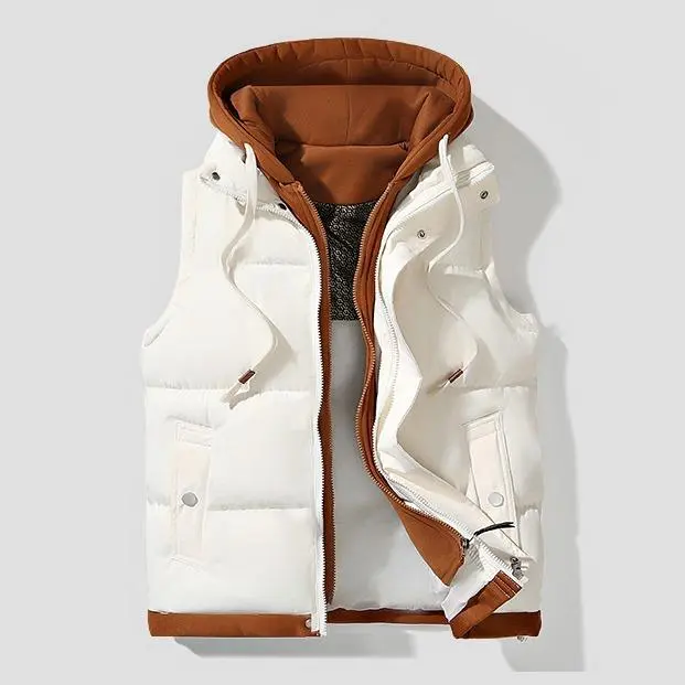 Autumn Winter Couple Hooded Warm Vest Fake Two-Piece Polyester
