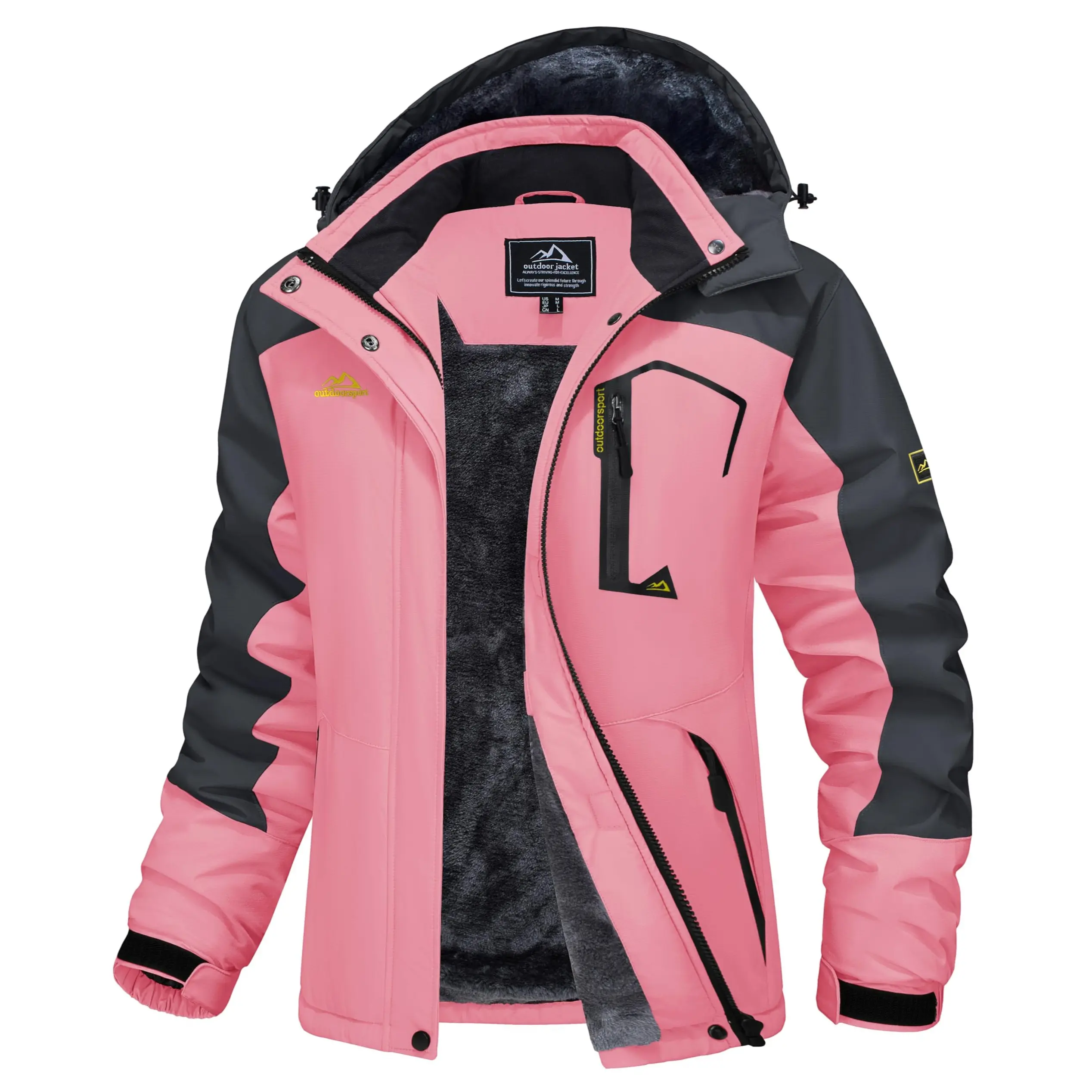 Women's Waterproof Ski Jacket Hooded Fleece-Lined Winter Coat