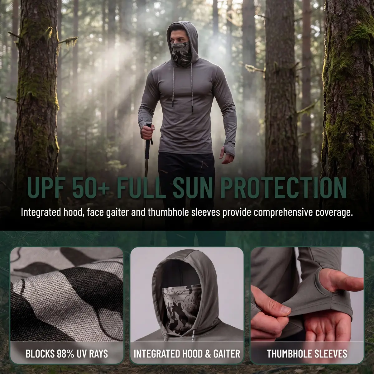 Men's UPF 50+ Sun Protection Hoodie 5-Pack for Outdoor Activities